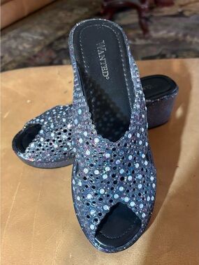 WANTED brand sparkly jelly wedge heel black sandals/slides